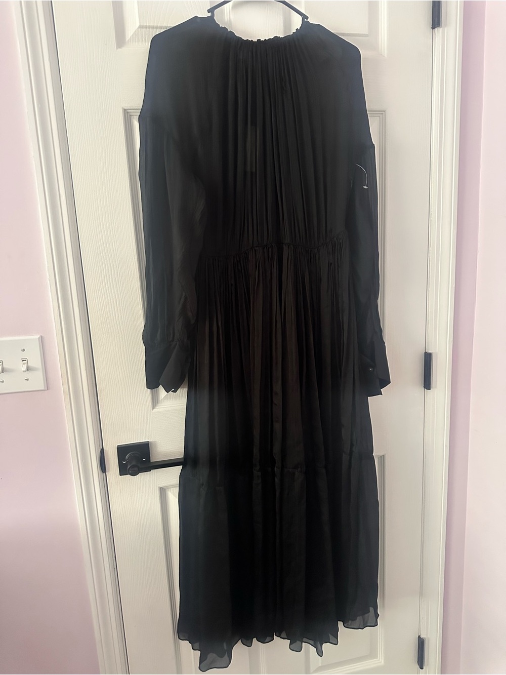 Vince Black Long-Sleeve Pleated Maxi Dress